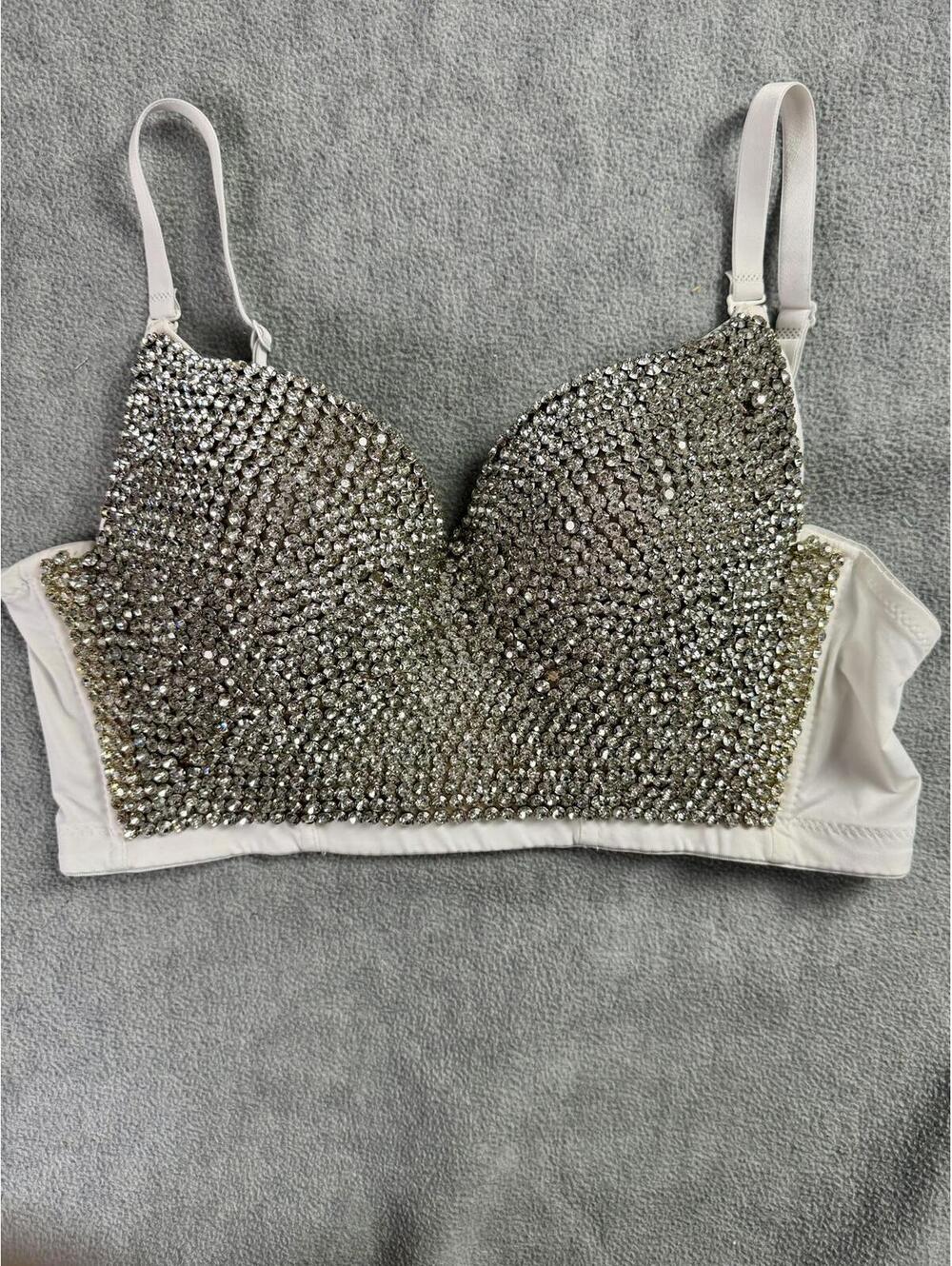 rhinestone‎ bustier bra y2k glam festival rave beaded crop top 34
